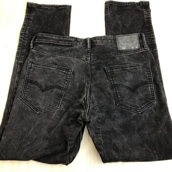 Levi's 511 Men's Black Denim Jeans 33 x 32 Re-enforced Crotch Straight Zipper - Picture 5 of 16